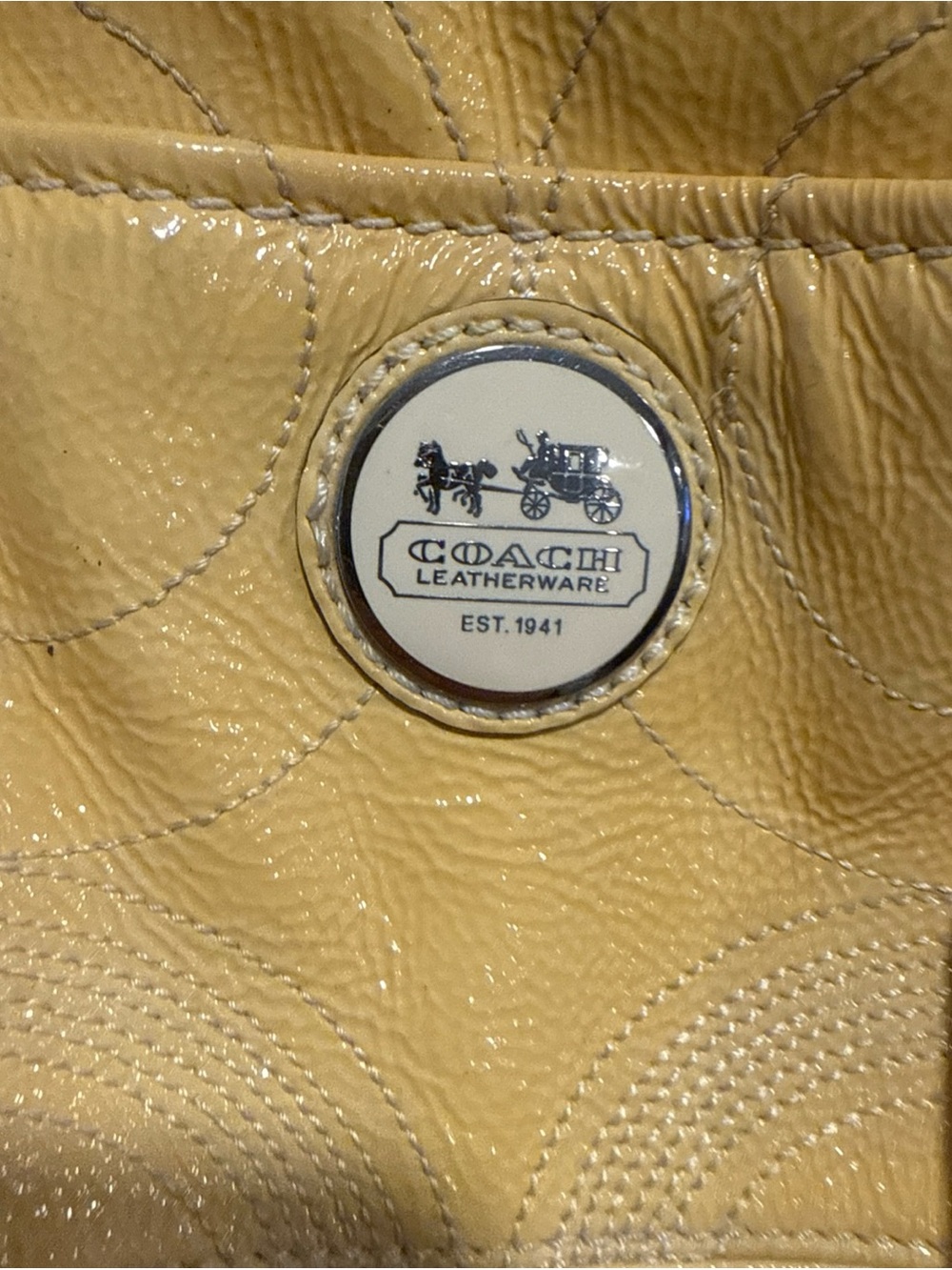 Coach Vintage Stitched Yellow Patent Leather Shoulder Purse - Picture 3 of 10